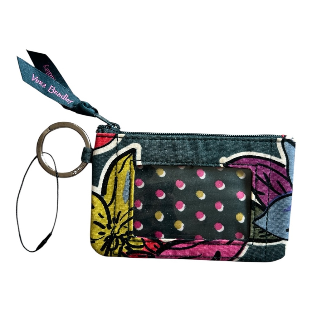Vera Bradley falling flowers zip ID mini wallet card holder pouch key chain